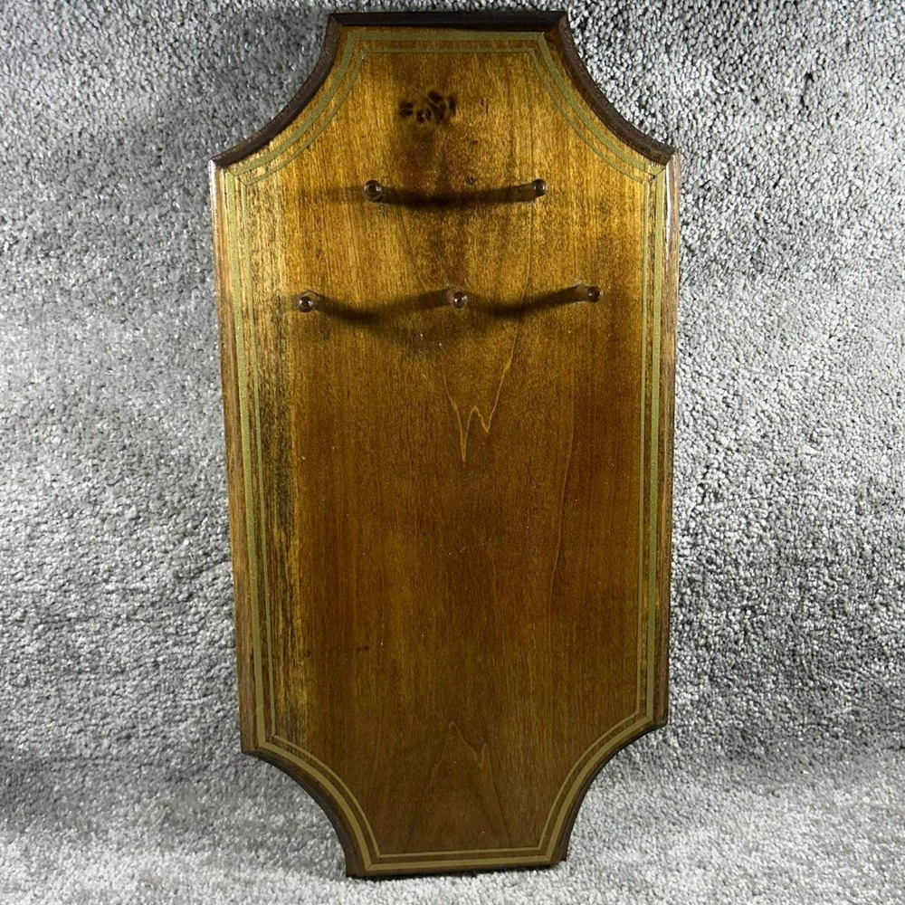 Wall‎ Rack Brown Wood Gold Inlay 4 Peg Key Jewelry Holder